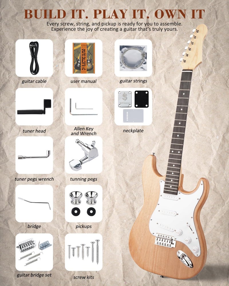 STRICH DIY Electric Guitar Kit, ST Style Mahogany Body & Maple Neck Guitar with SSS Pickups, Easy to Assemble Kit with All Parts Included – Build Your Own Electric Guitar - Image 3